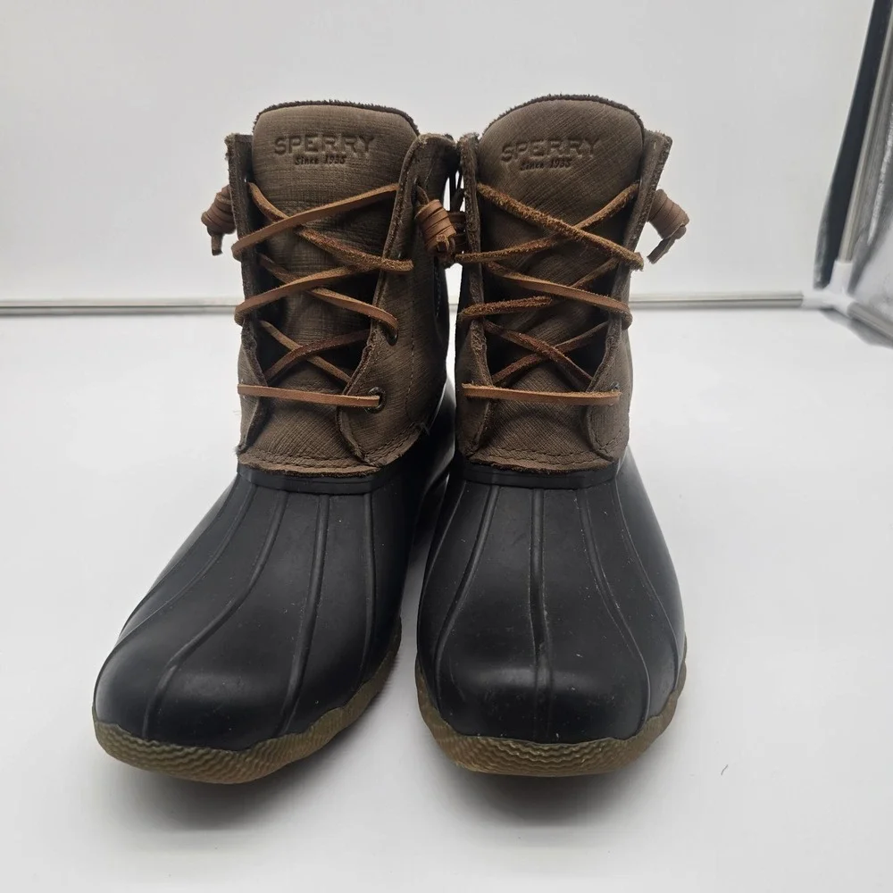 Sperry Top Sider Women 7.5 Saltwater Core Boots Brown/Olive‎ Waterproof 99729